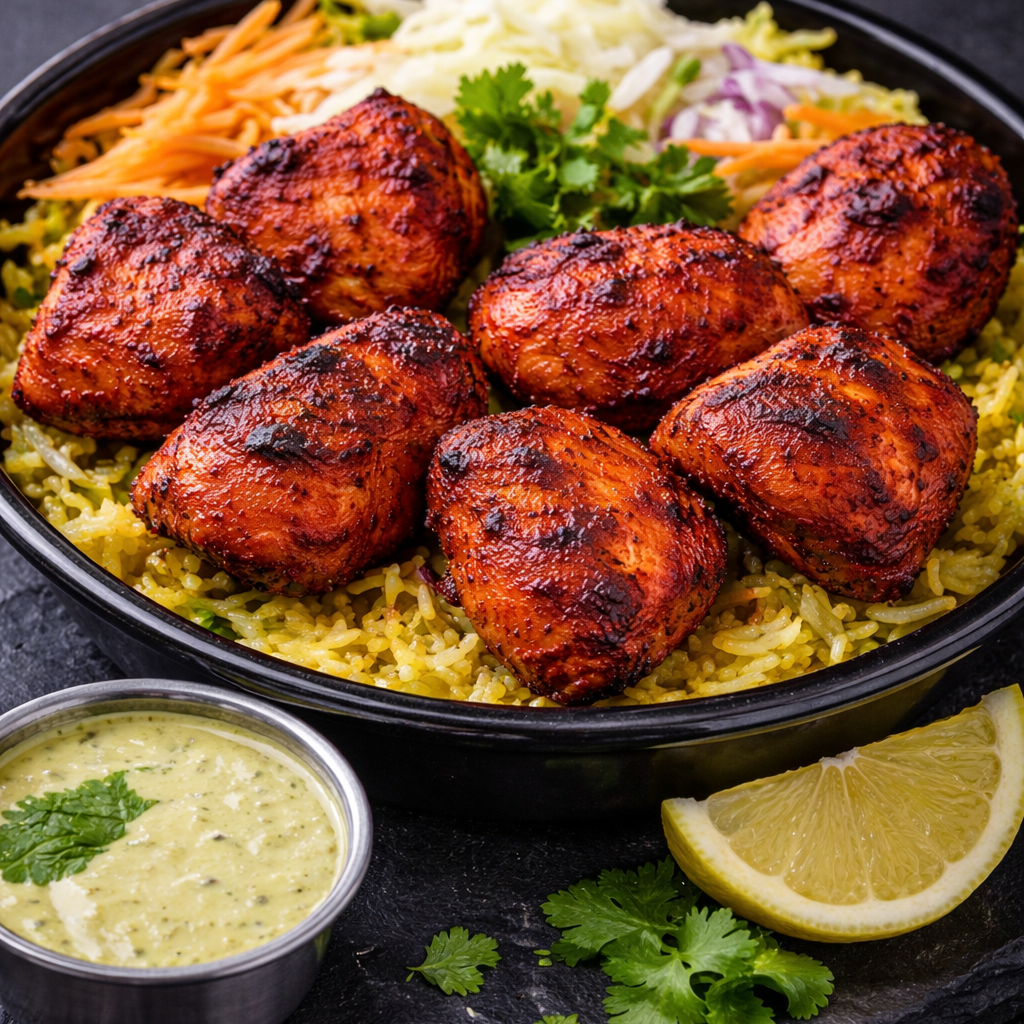 Angara Tikka Chicken over rice